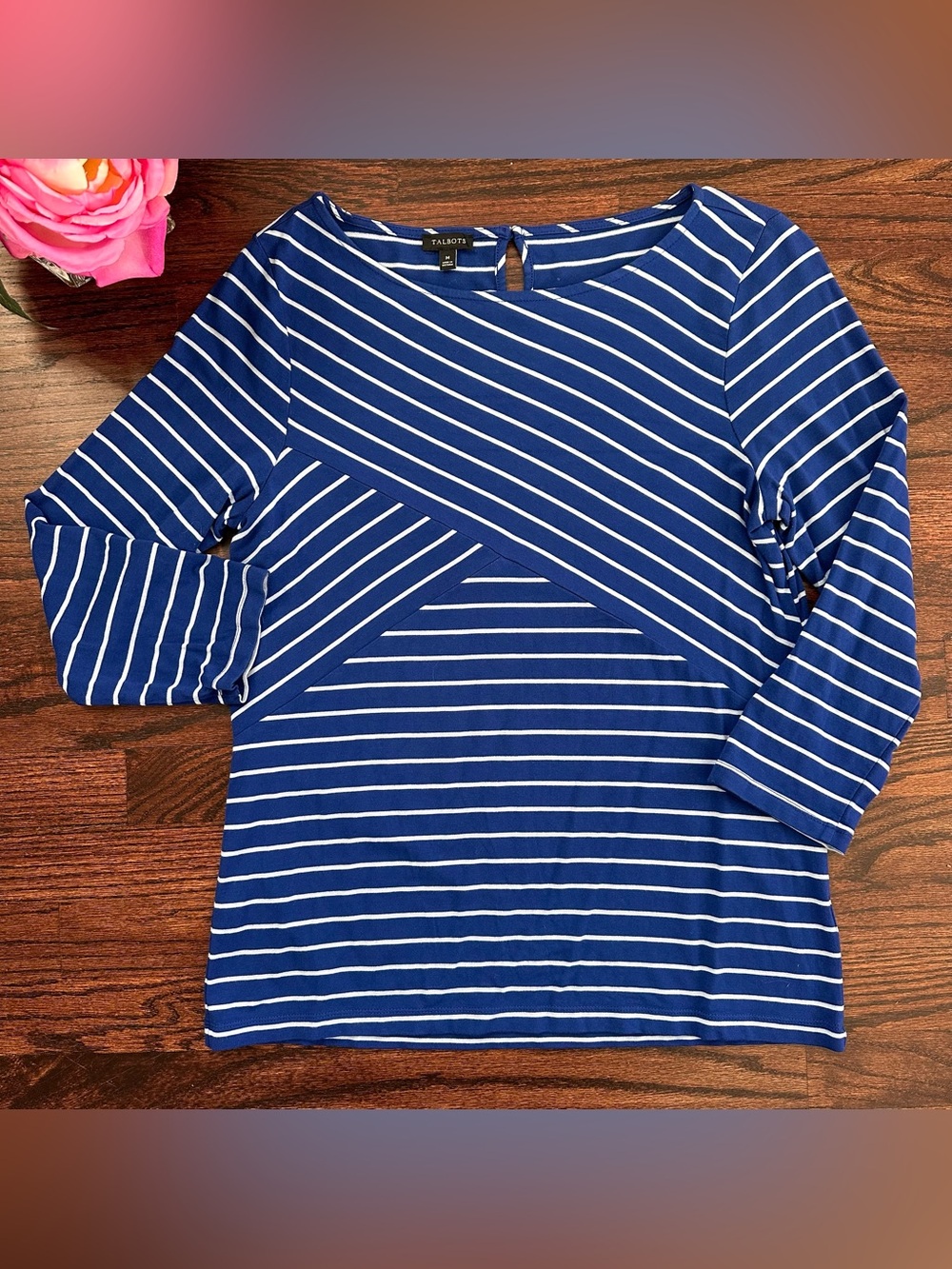 Talbots royal blue and light blue striped top, size M